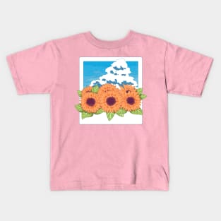 The Japanese hot summertime, the cloudy sky and the sunflowers Kids T-Shirt